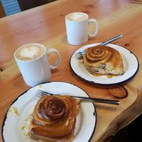 The canteen bake these vegan cinnamon swirls daily.  They have a sticky caramel topping.   at Canteen at The Eco Park in Porthtowan
