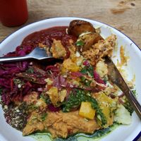 Sweet potato and so many delicious things. I couldn't finish the whole plate 😋. at Canteen at The Eco Park in Porthtowan