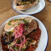 Shaksuka and a loaded mushroom roll at Canteen at The Eco Park in Porthtowan