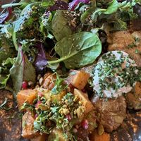 Veggies plate (black garlic pumpkin and truffle potato with double salad portion)  at Honest Greens - Avenida in Lisbon