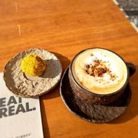 Coffee and an energy ball at Honest Greens - Avenida in Lisbon