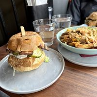 southern fried tofu sandwich + spicy loaded jojos   at Jojo in Portland