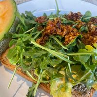 Avocado toast with chili peppers   at The Butcher & The Baker in Telluride