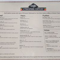 Menu Feb 2024 at Gojo Ethiopian Eatery in Auckland