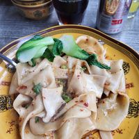 Biang biang noodles with shredded king oysters mushrooms at Xi'an Biang Biang Noodles in East London