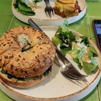 Mushroom Bagel (very good) at Bloom Cafe & Cakery in New Delhi