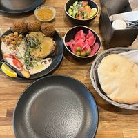 Vegan mix plate with Pita at HuMMus in Riga
