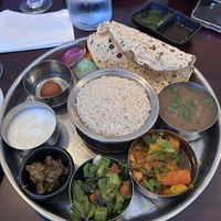 Vegetable thali. I sent back the yogurt and the ball since they have diary   at Sargam Restaurant & Bar in Reynoldsburg
