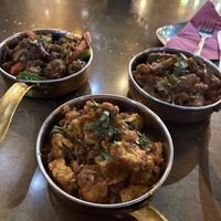 L-R: the soya meat, the tofu, and the sweet potato dish   at Donald Watson's Vegan Bar in Leicester