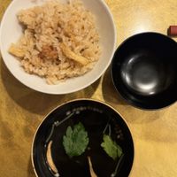 Rice with ginger and osuimono soupnds  at Vegan Izakaya NIJIYA 虹屋 in Kyoto