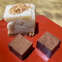 Chocolate truffles and sake cheesecake (all vegan)  at Vegan Izakaya NIJIYA 虹屋 in Kyoto