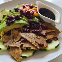 Salad with soy meat at Bowl Acai Bar in Puerto Ayora