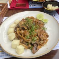 Vegan pad Thai (without oyster sauce) and tofu  at The Rock in Puerto Ayora
