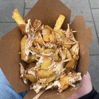 Regular box of chips with BBQ seasoning, vegan mayo and added vegan cheese (Violife)  at The Hippy Chippy in Bristol