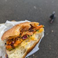 Pumpkin and peanut focaccia sandwich at Northern Rye in Newcastle Upon Tyne