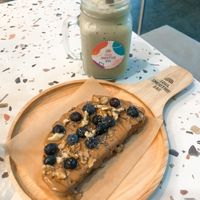 Almond butter toast and green smoothie   at Soul Smoothie Bar in Central Singapore