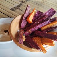 Fried sweet potato with homemade vegan mayonnaise at SweetSoul Lanta in Krabi