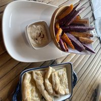 Garlic flatbread and sweet potato friess  at SweetSoul Lanta in Krabi