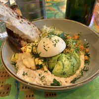 Vegan breakfast bowl with vegan egg  at The Grey Dog in New York City