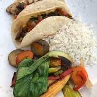 Veggie vegan tacos with coconut rice and Asian veggies at Table Mesa Bistro in Bentonville