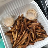 French fries, 2 different sauces at Trumpet Blossom Cafe in Iowa City