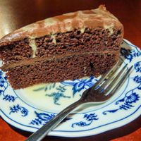 chocolate cake at Trumpet Blossom Cafe in Iowa City