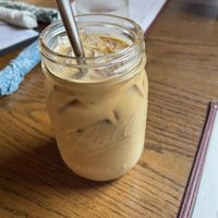 Iced coffee with oat milk at Trumpet Blossom Cafe in Iowa City