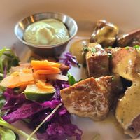 Habanero Mango Seiten wings at Trumpet Blossom Cafe in Iowa City