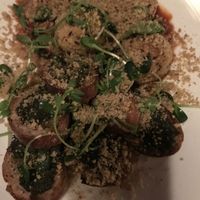 Meatballs on pesto bread  at Trumpet Blossom Cafe in Iowa City