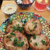Big fried dumplings filled with pumpkin. at Dervish in Berlin