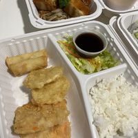 Spring rolls, salad, tempura and rice  at Sushi King George in Surrey