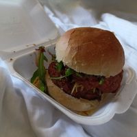 Double What the cluck vegan burger 🤤 at Boom Tingz Burgerz in Great Torrington
