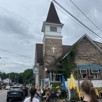 The view from the outside of the cathedrall  at Cathedral Cafe in Fayetteville