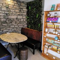 Sofa seat and selling corner at Veggie's Corner in Besancon