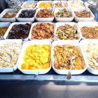 Warm options at the Saturday buffet at Sen Việt Vegan Restaurant in Helsinki
