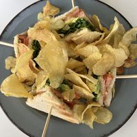 Vegetarian sandwich made vegan with avocado, tomato, rocket and caramelized onion   at Boulan in Estoril