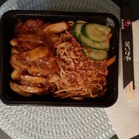 Seitan duck with pasta and vegetables at VEGE Kitchen in Warsaw