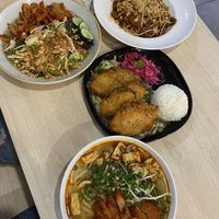 Pad Thai, Seitan with glass noodles, crispy dill and seaweed seitan, udon soup with seitan and tofu  at VEGE Kitchen in Warsaw