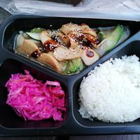 Crispy seitan with vegetables and rice at VEGE Kitchen in Warsaw