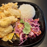 Crispy vegab shrimps in sweet and sour sauce with vegetables at VEGE Kitchen in Warsaw