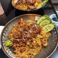 Na zdjęciu makaron z Seitan Duck. at VEGE Kitchen in Warsaw