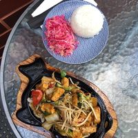 Tofu on a hot plate at VEGE Kitchen in Warsaw