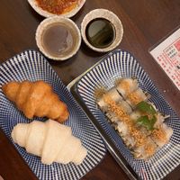 Rolled rice noodle with braised shiitake and duo mantou  at Lhong Khao in Phuket