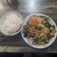 Stir fry mixed veggies with tofu, and jasmine rice at Moo Dang in Reno