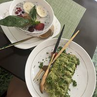 Coconut milk quinoa porridge and avocado toast.  at Sweet Secret in Nha Trang