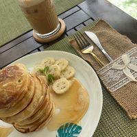 Banana oat pancakes (note, the topping is honey so for fully vegan ask for without)   at Sweet Secret in Nha Trang