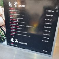 Menu with vegan options at Bao Zi in Milan