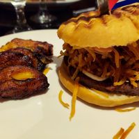 Vegan Frita Cubana with Muradas (sweet plantains) at Chicas Cuban Cafe in Deland