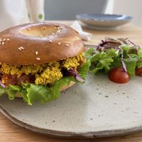 Scrambled tofu bagel, $4.25  at The Village Bakery and Cafe in Siem Reap