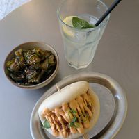 Chicky bao, smashed cucumbers, and lichi lemonade at Lil Bao  in Brussels